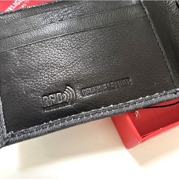 NWT True Religion Reece Denim Leather L-fold Wallet Black Gray Stitch Logo Boxed - Picture 8 of 8
